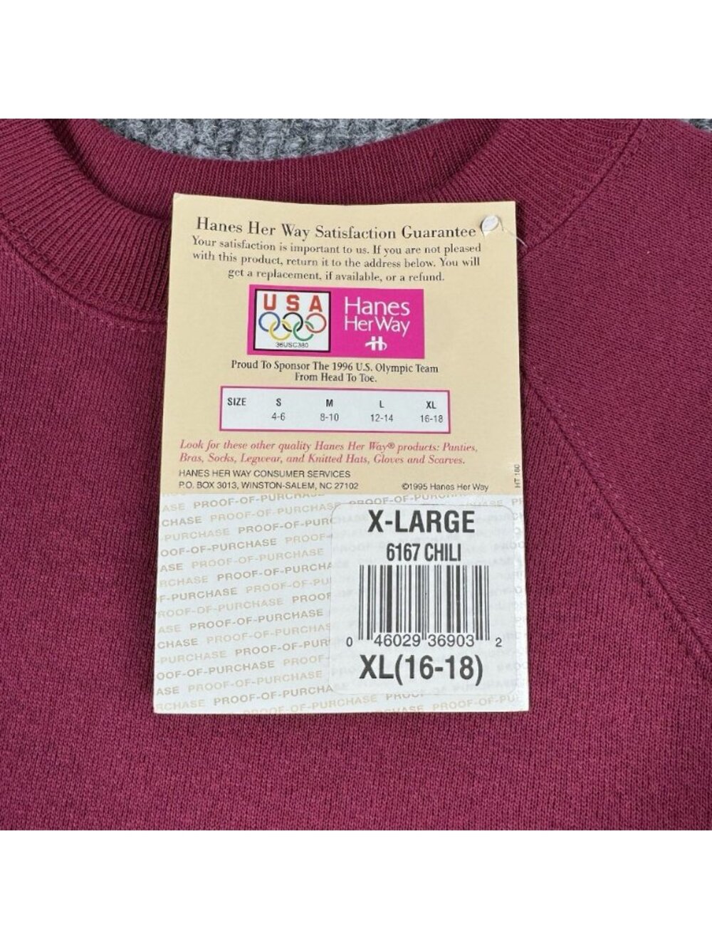 Vintage Hanes Her Way Sweatshirt Womens XL Chili Deep Purple Pink USA 90s NEW - Picture 3 of 8